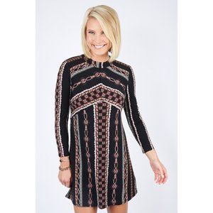 Free People Stella Boho Black Knit Retro 70s Knit Mini Dress Large